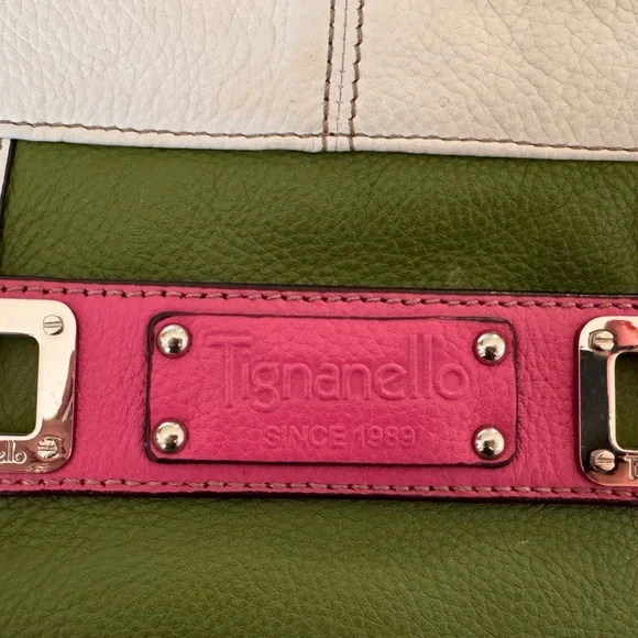 Tignanello White w/Pink/Green Trim Leather Crossbody Bag - Picture 5 of 5